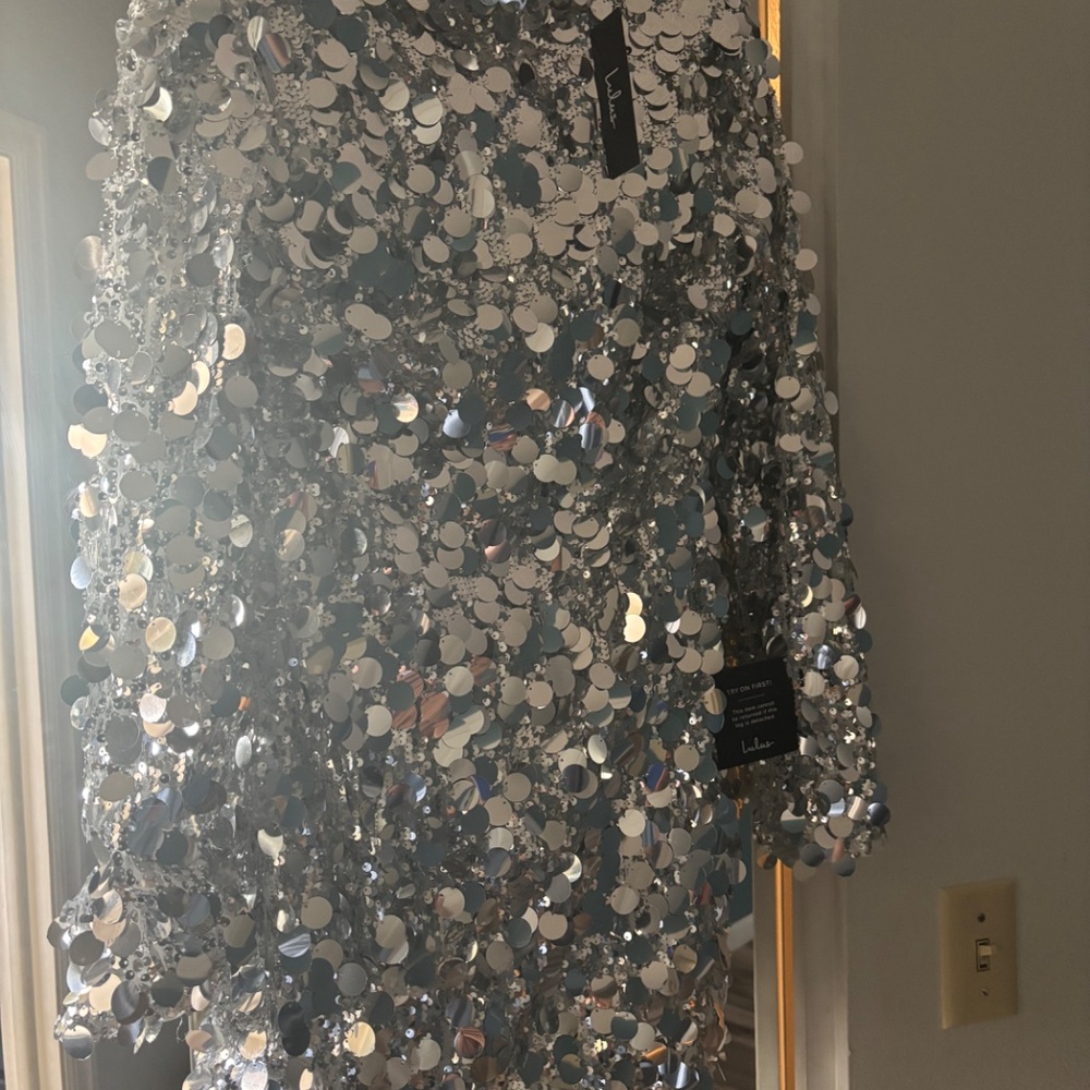 Lulus Brilliant Behavior Silver Sequin Backless Mini Dress - Size M - Picture 2 of 3